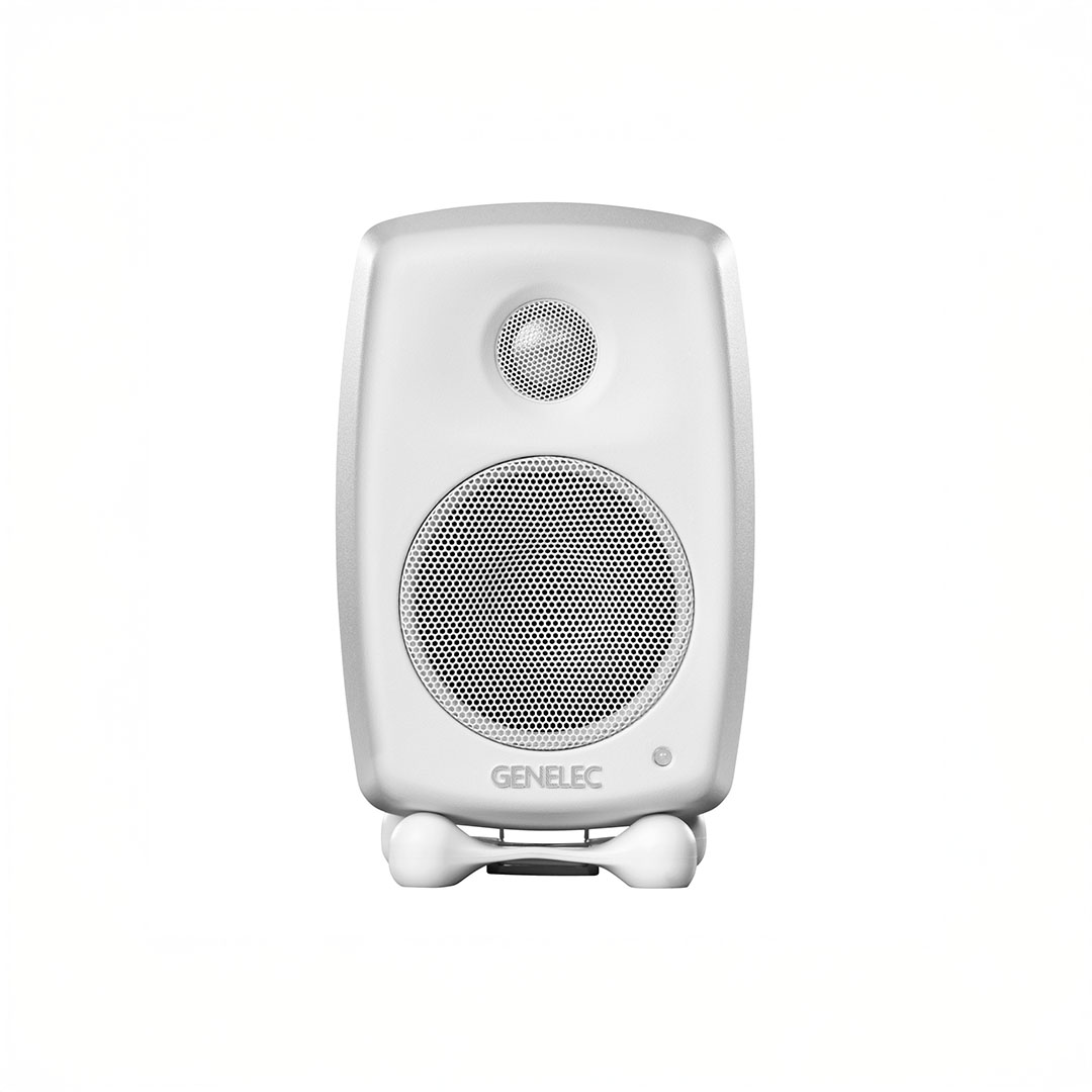 White Genelec speaker front view