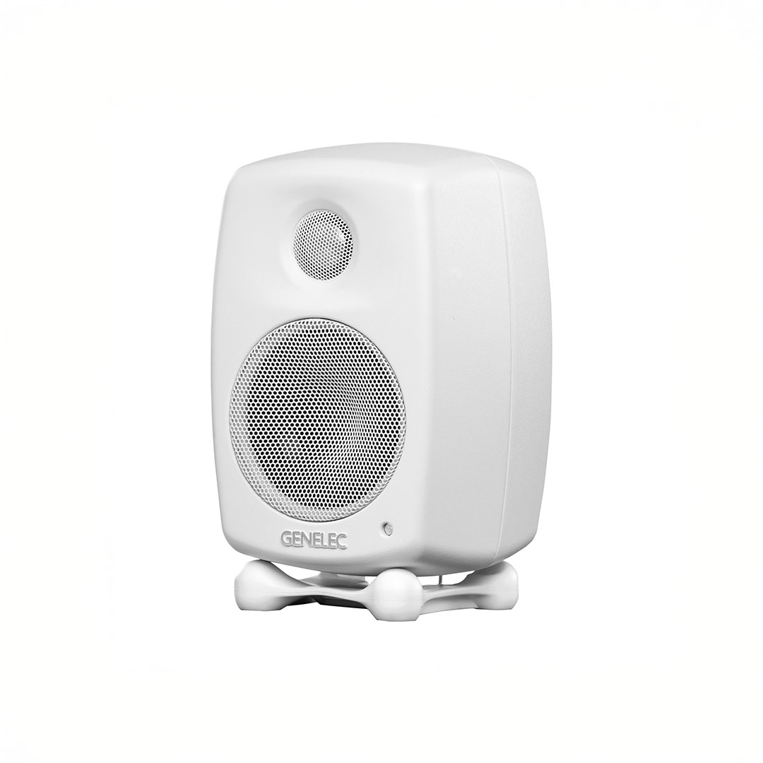 White compact speaker on stand