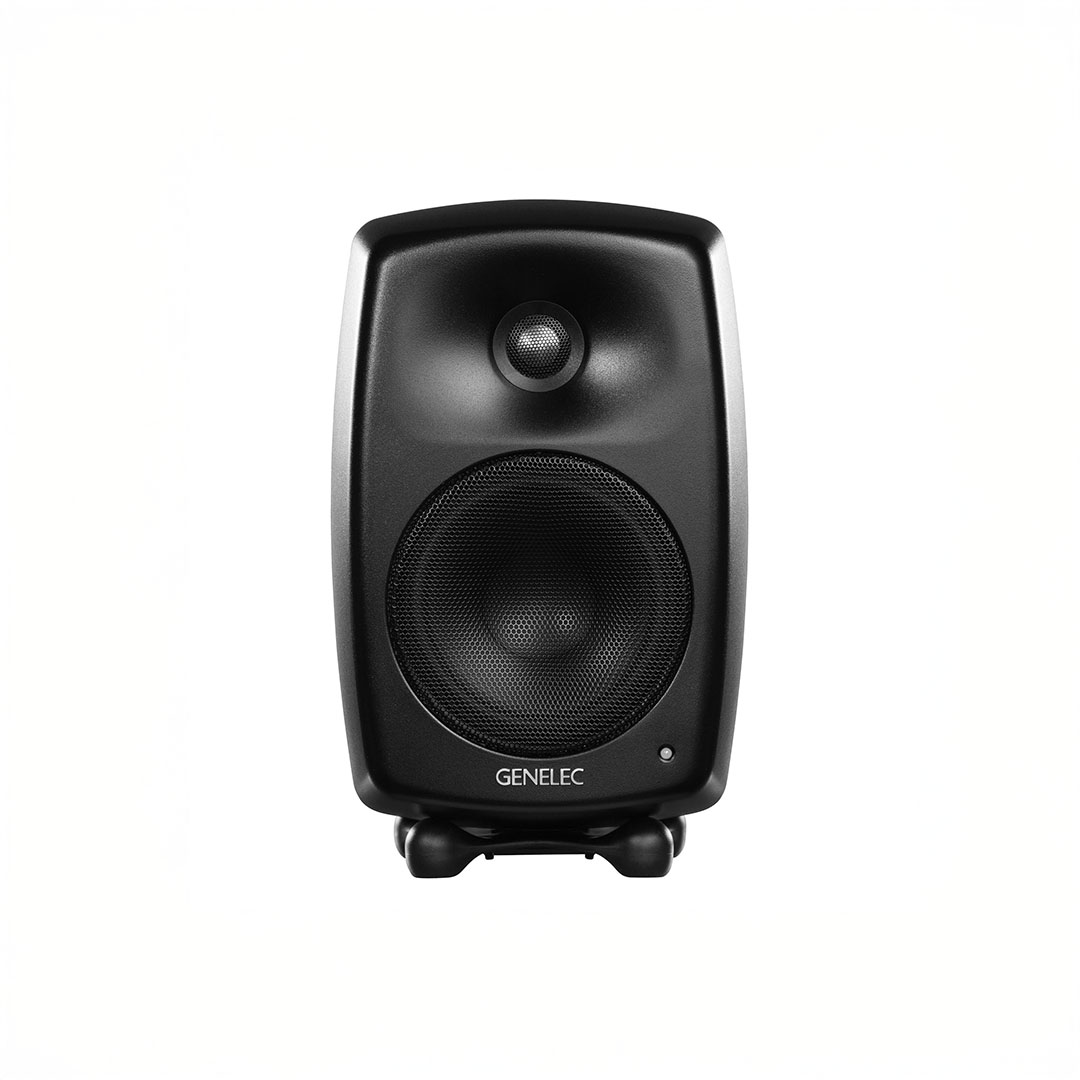 Black studio monitor speaker front view
