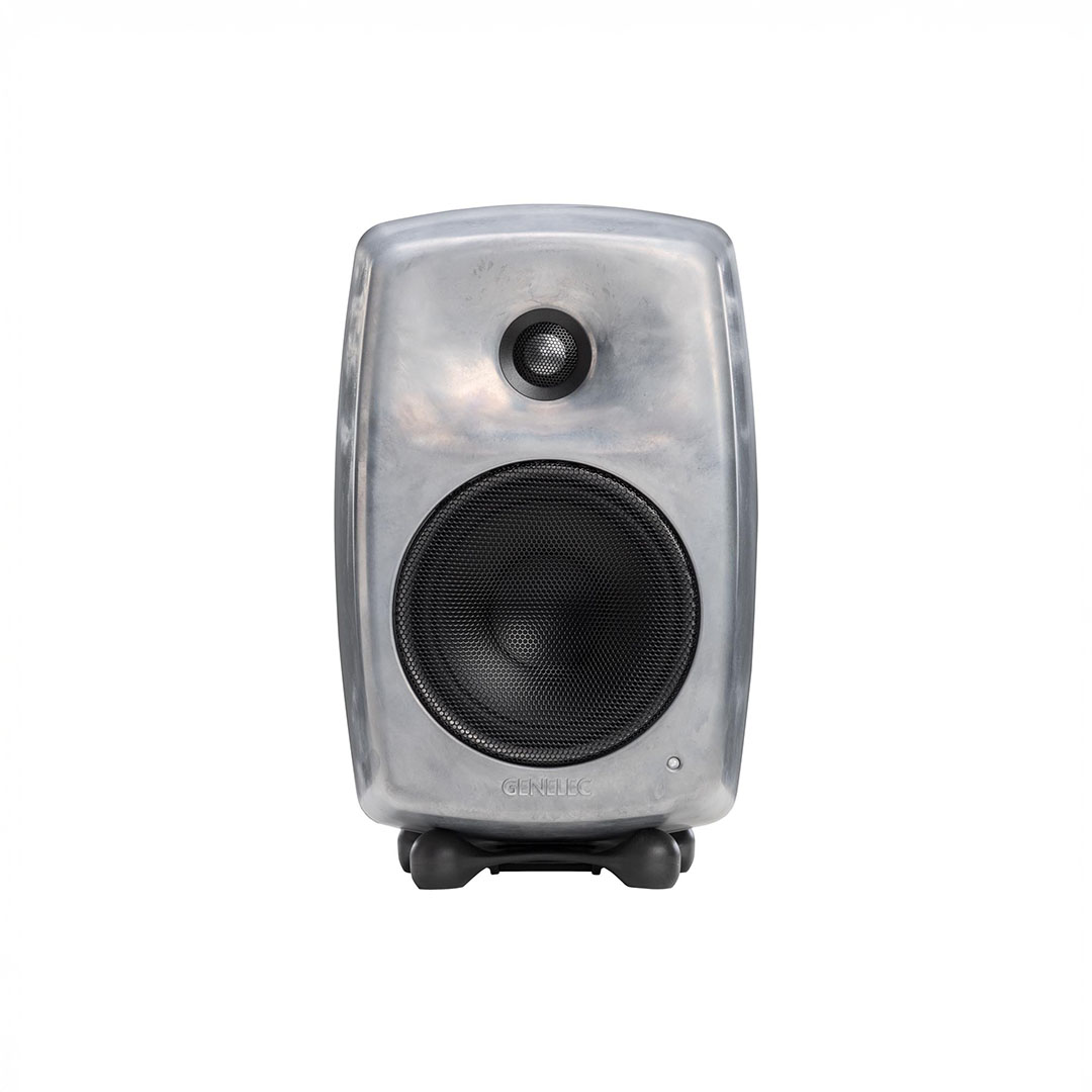 Silver studio monitor speaker front view