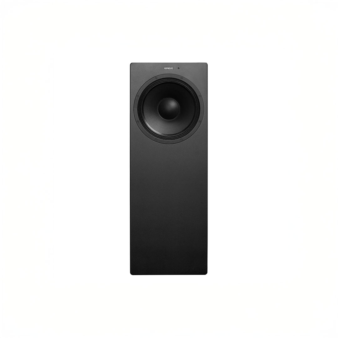 Black floor-standing speaker with large woofer