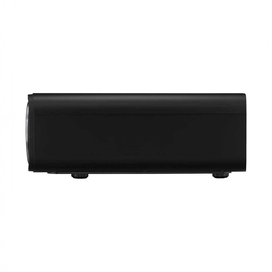 Black rectangular electronic device with lens on side.