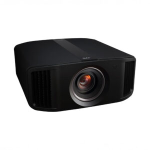 Black home theater projector with lens detail.