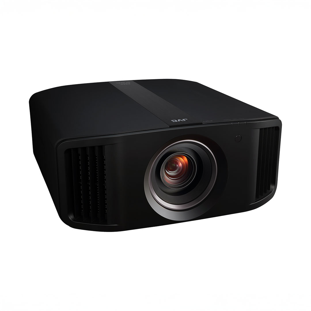 Black home theater projector with lens detail.