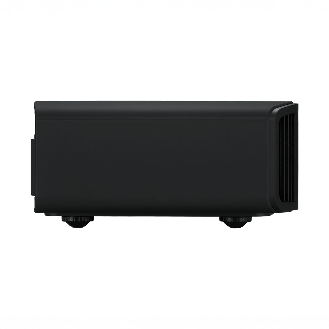 Side view of black electronic device with vents