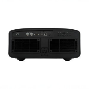 Back panel of a digital projector with connectors.