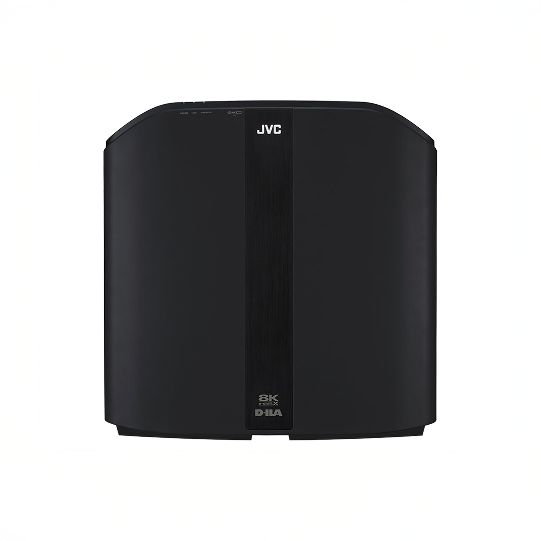 JVC 8K projector, front view, black design.
