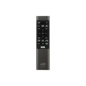 JVC projector remote control on white background.