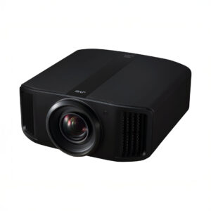 Black high-definition projector with lens.