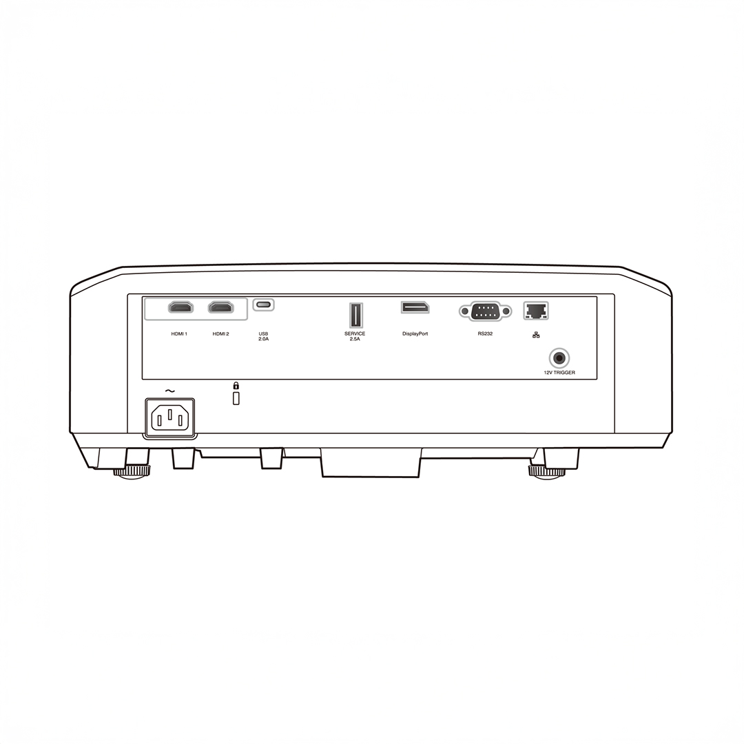 Rear view of projector's connection ports
