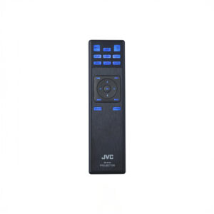 JVC projector remote control with blue buttons.