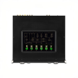 Audio amplifier back panel with tube circuitry