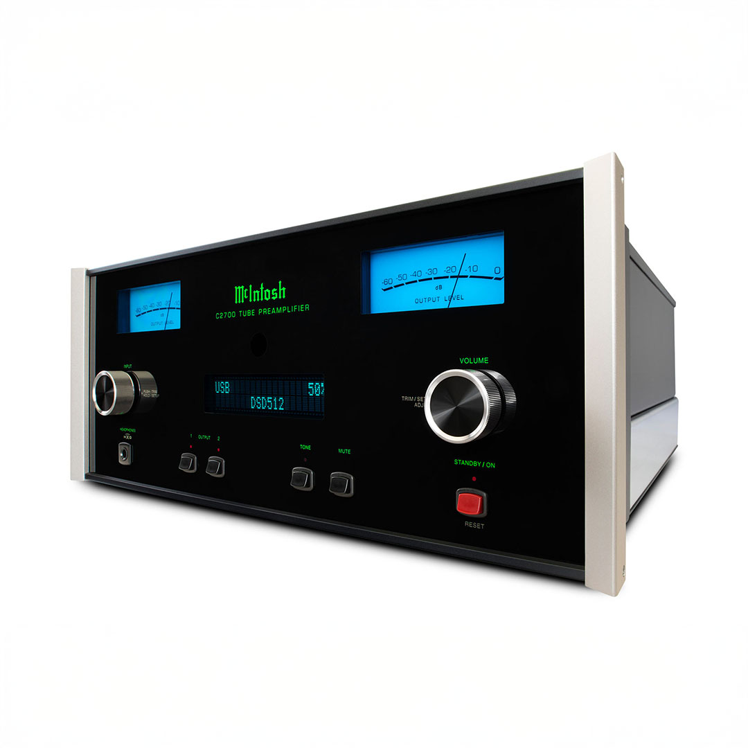 McIntosh C2700 tube preamplifier with dials and display.