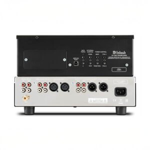 Back view of audio preamplifier with various ports.