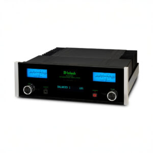High-end McIntosh audio amplifier with display meters.