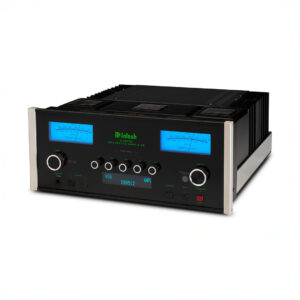 High-end integrated amplifier with blue display gauges.