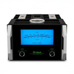 McIntosh power amplifier with blue watt meter display.