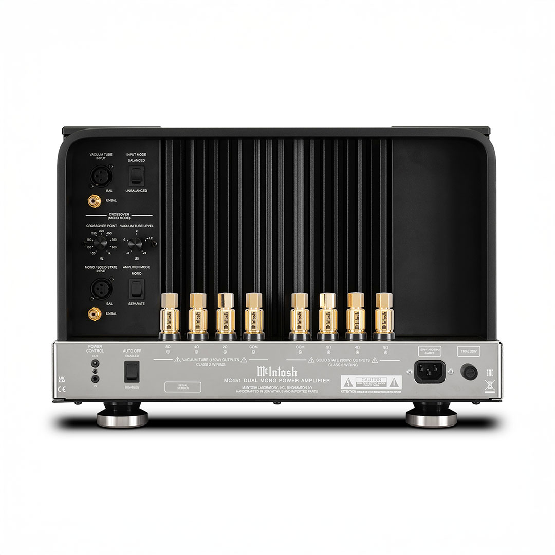 Back view of a dual mono power amplifier.