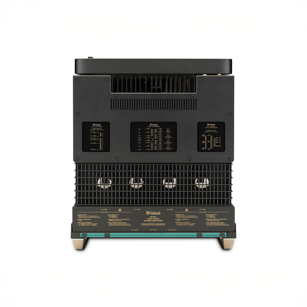 High-end audio amplifier backside view