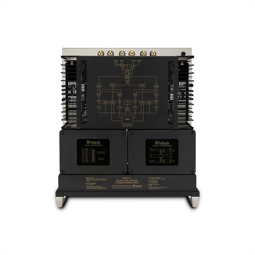 High-end audio power amplifier rear view.