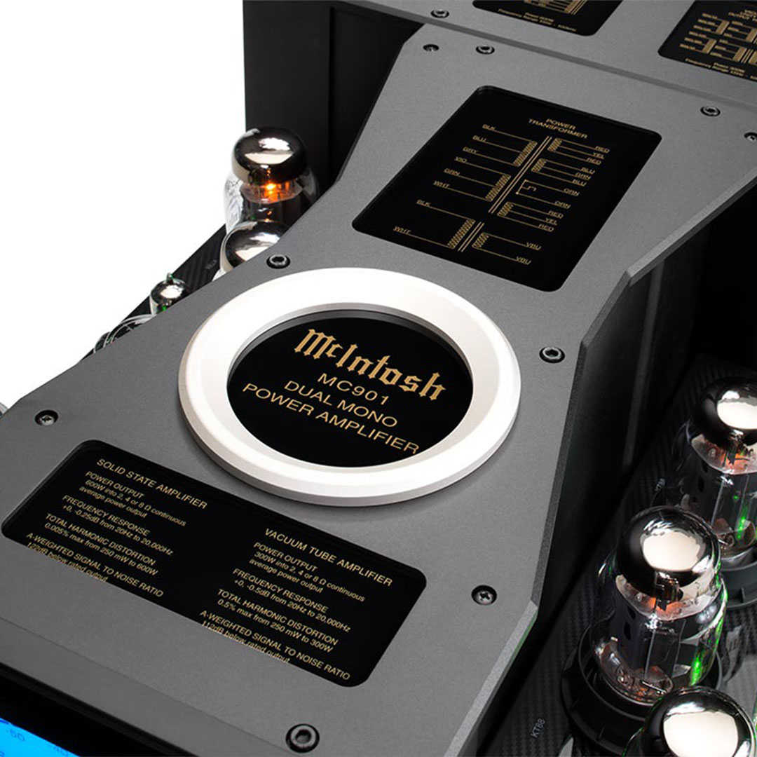 McIntosh MC901 dual mono power amplifier close-up.