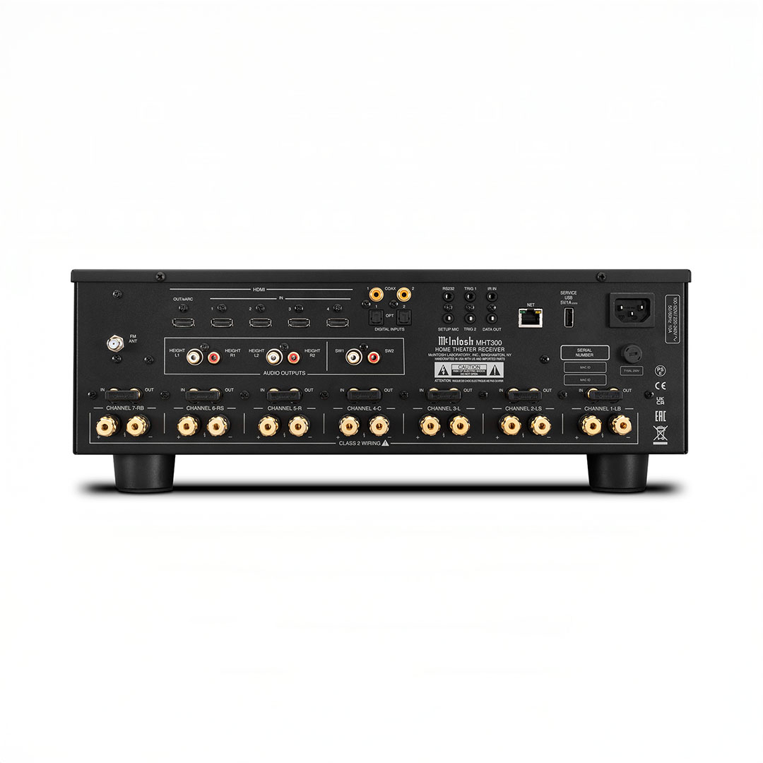 Back view of home theater receiver with ports