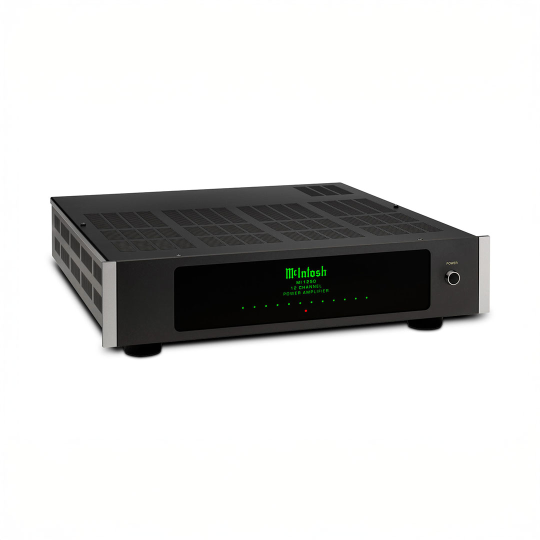 Black power amplifier with green display lights