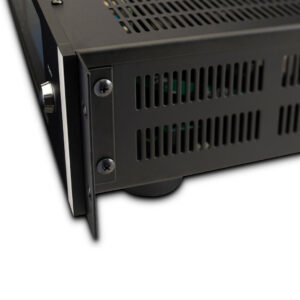 Close-up of electronic device's ventilated side panel