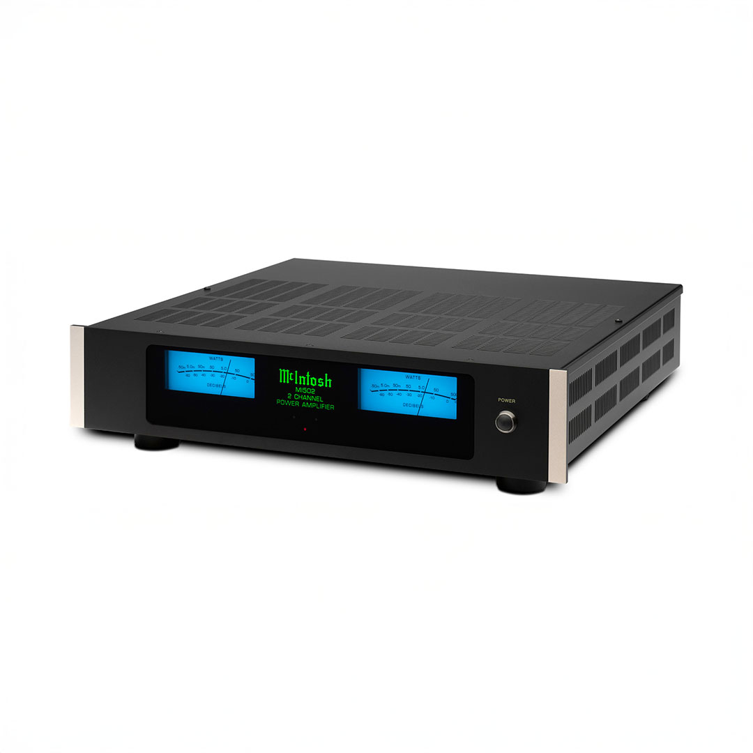 McIntosh audio channel power amplifier with blue display