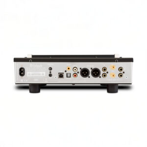 Back view of audio amplifier with various inputs