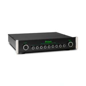 Black audio equalizer with multiple control knobs