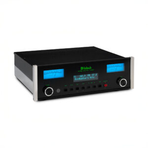 Vintage stereo amplifier with display and dials