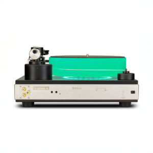 Vintage turntable with illuminated green platter