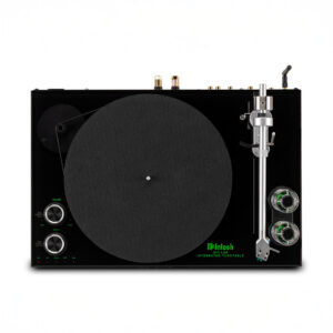 McIntosh turntable, black with silver tonearm.