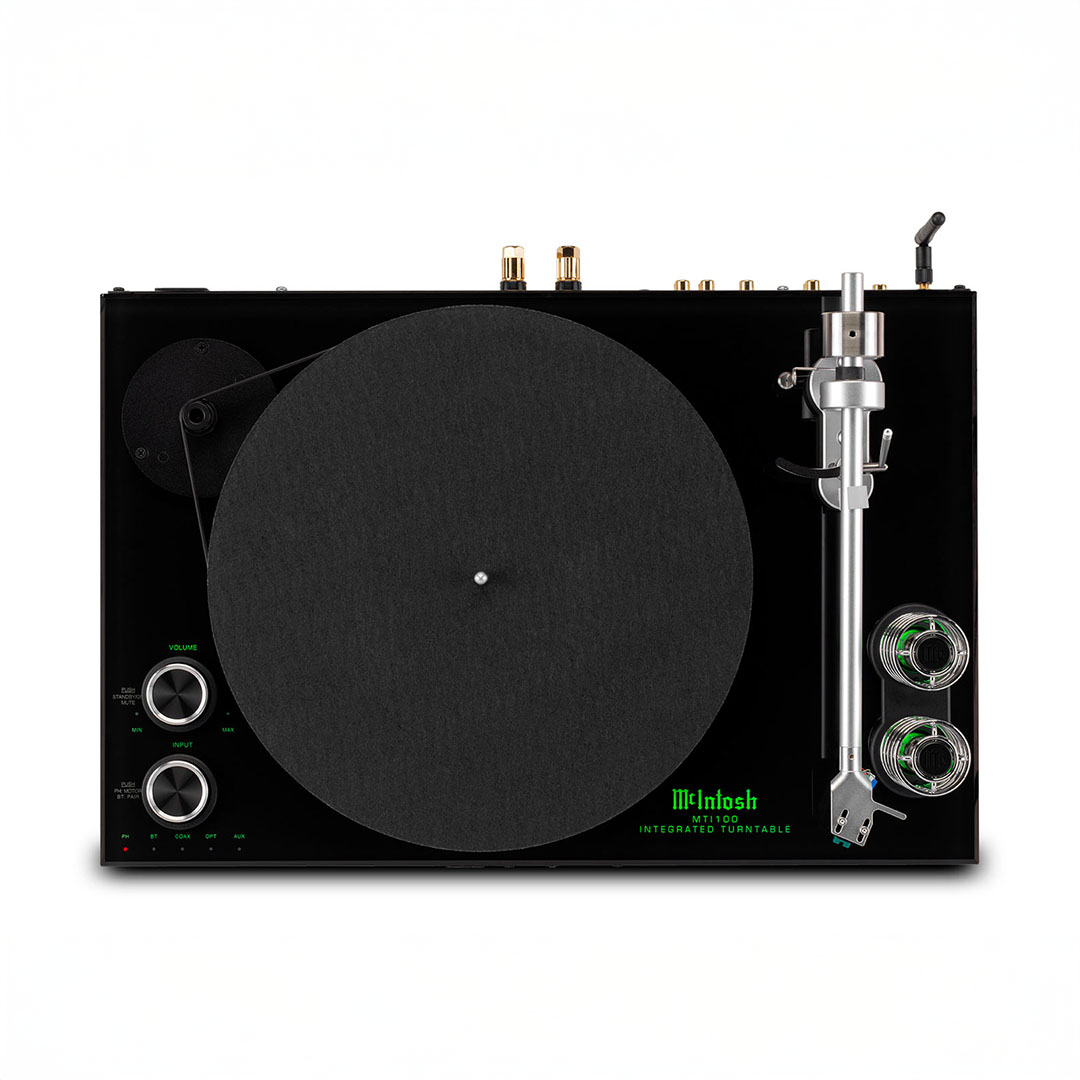 McIntosh turntable, black with silver tonearm.