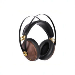 Luxury headphones with wood accents and leather headband
