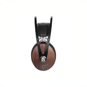 Wooden over-ear headphone viewed from above.