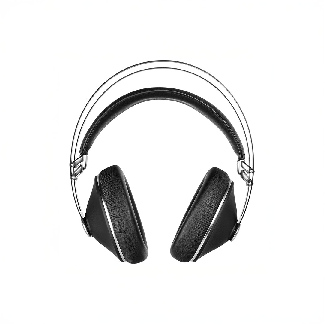 Over-ear black headphones on white background