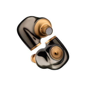 High-end black and gold earbuds by Meze Audio.