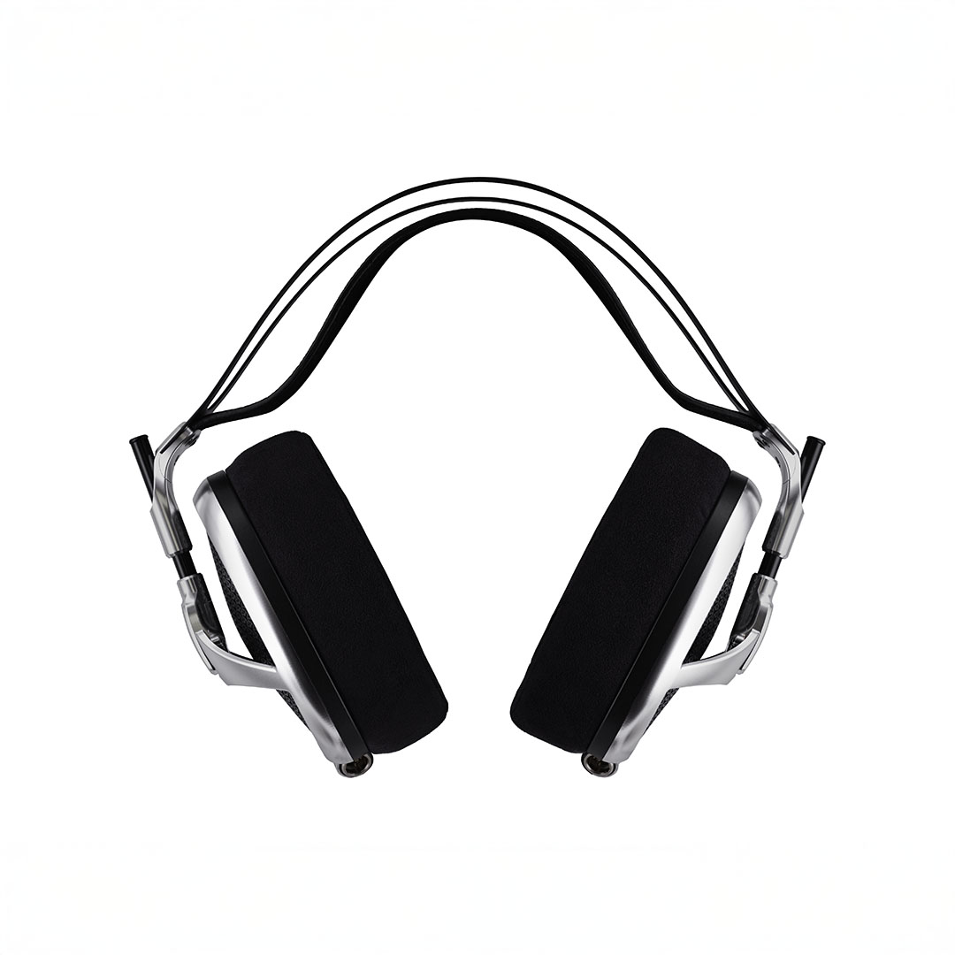 Modern black over-ear headphones on white background.