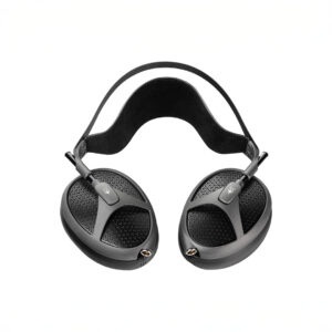 Black over-ear headphones with patterned ear cups.