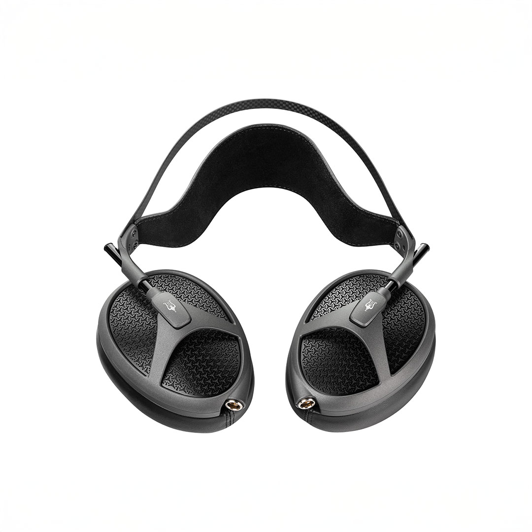 Black over-ear headphones with patterned ear cups.