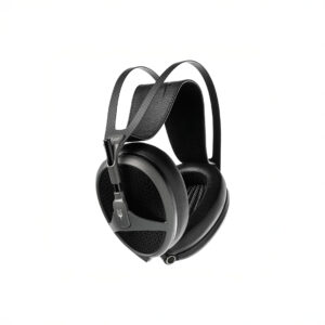 Black over-ear headphones on white background.