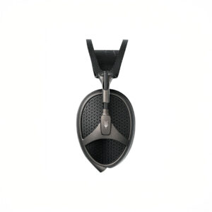 Black headphone with a textured design, top view.
