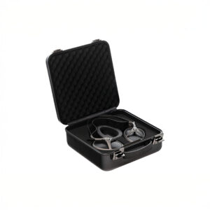 Headphones in hard protective case for travel