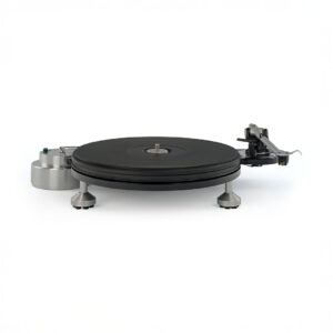 High-end modern turntable on white background.