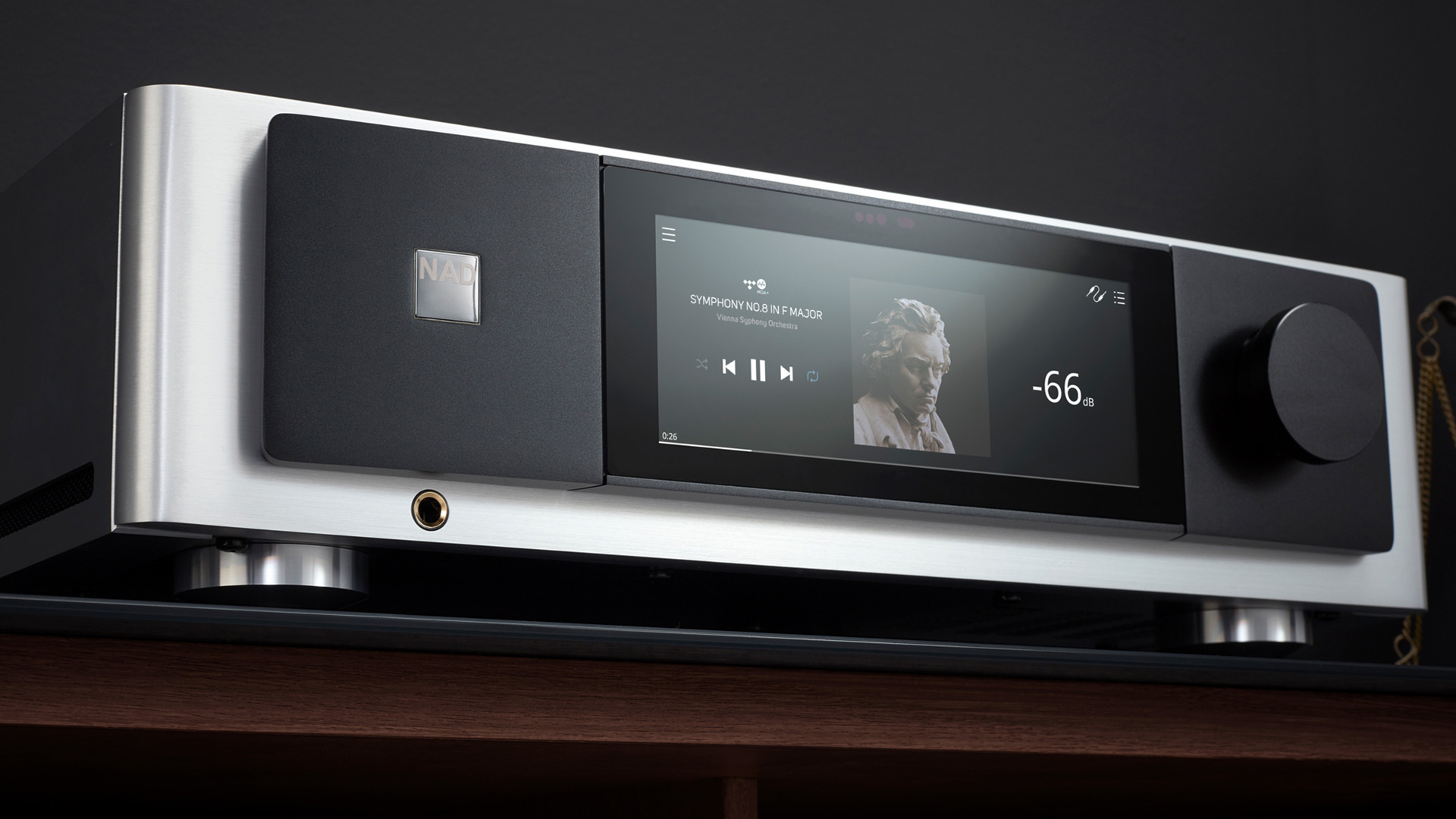NAD audio player displaying classical music track
