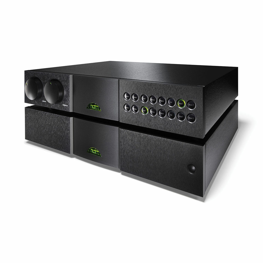 Black audio equipment with buttons and knobs.