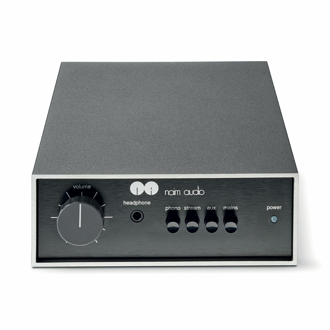 Naim audio amplifier with volume and input controls.