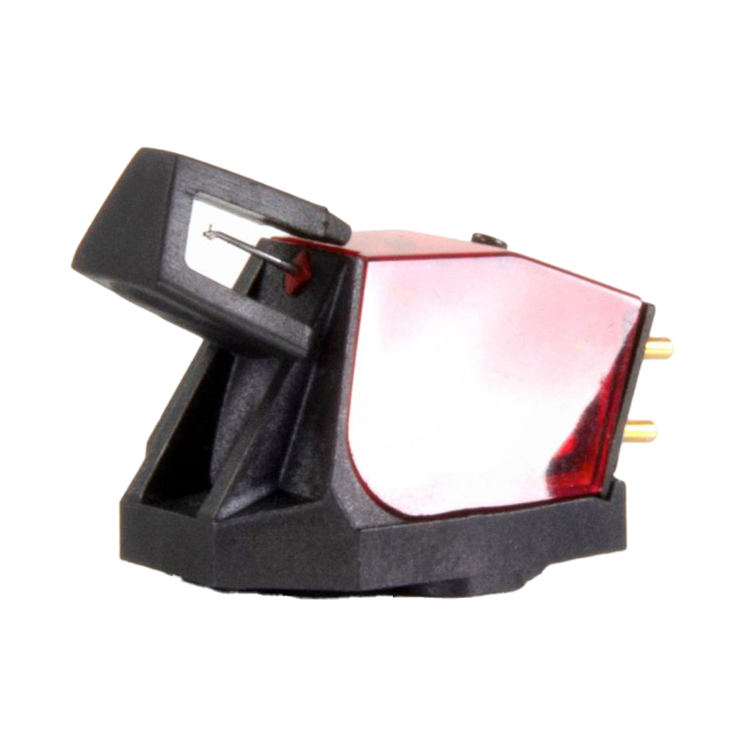 Turntable cartridge with red and black design.